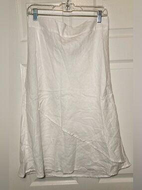 Flax Size Small 100% Linen Faux Wrap Pull On Skirt in White